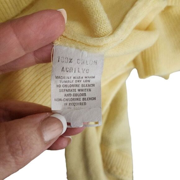 Vintage 80s Cardigan Sweater Womens Size M Yellow Pastel Pinup Preppie Academia - Picture 5 of 5